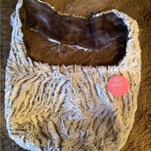 Sew Sweet Minky Reversible Faux Fur Shoulder Bag - Cream and Brown